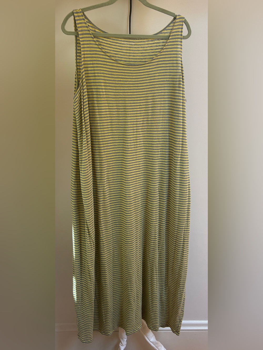 Eileen Fisher Yellow and Gray Striped Maxi Dress